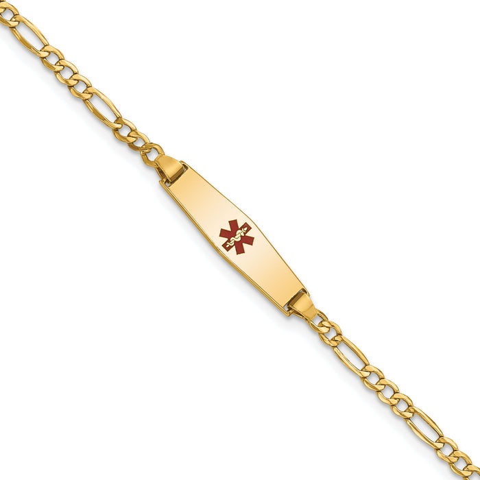 14k Medical Semi-Solid Soft Diamond Shape Red Enamel Figaro ID Bracelet-XM598CC-6