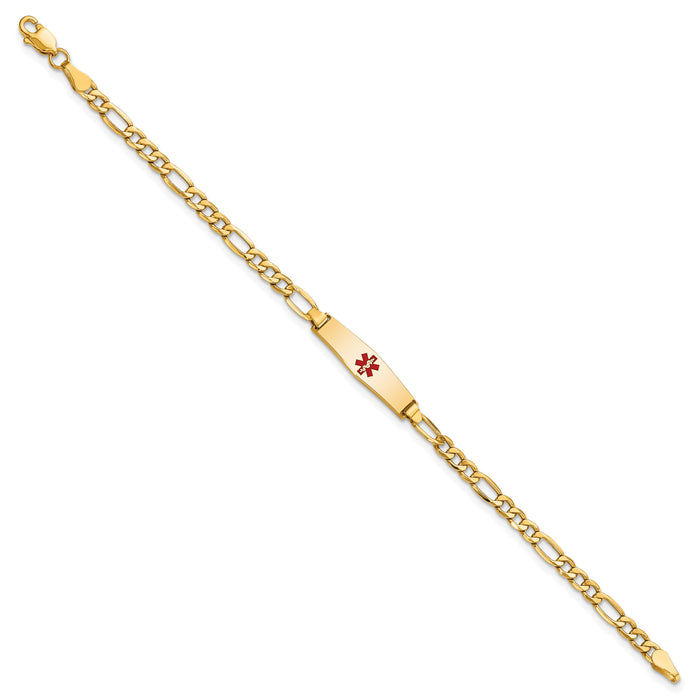 14k Medical Semi-Solid Soft Diamond Shape Red Enamel Figaro ID Bracelet-XM599CC-6