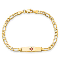 14k Medical Semi-Solid Soft Diamond Shape Red Enamel Figaro ID Bracelet-XM599CC-6