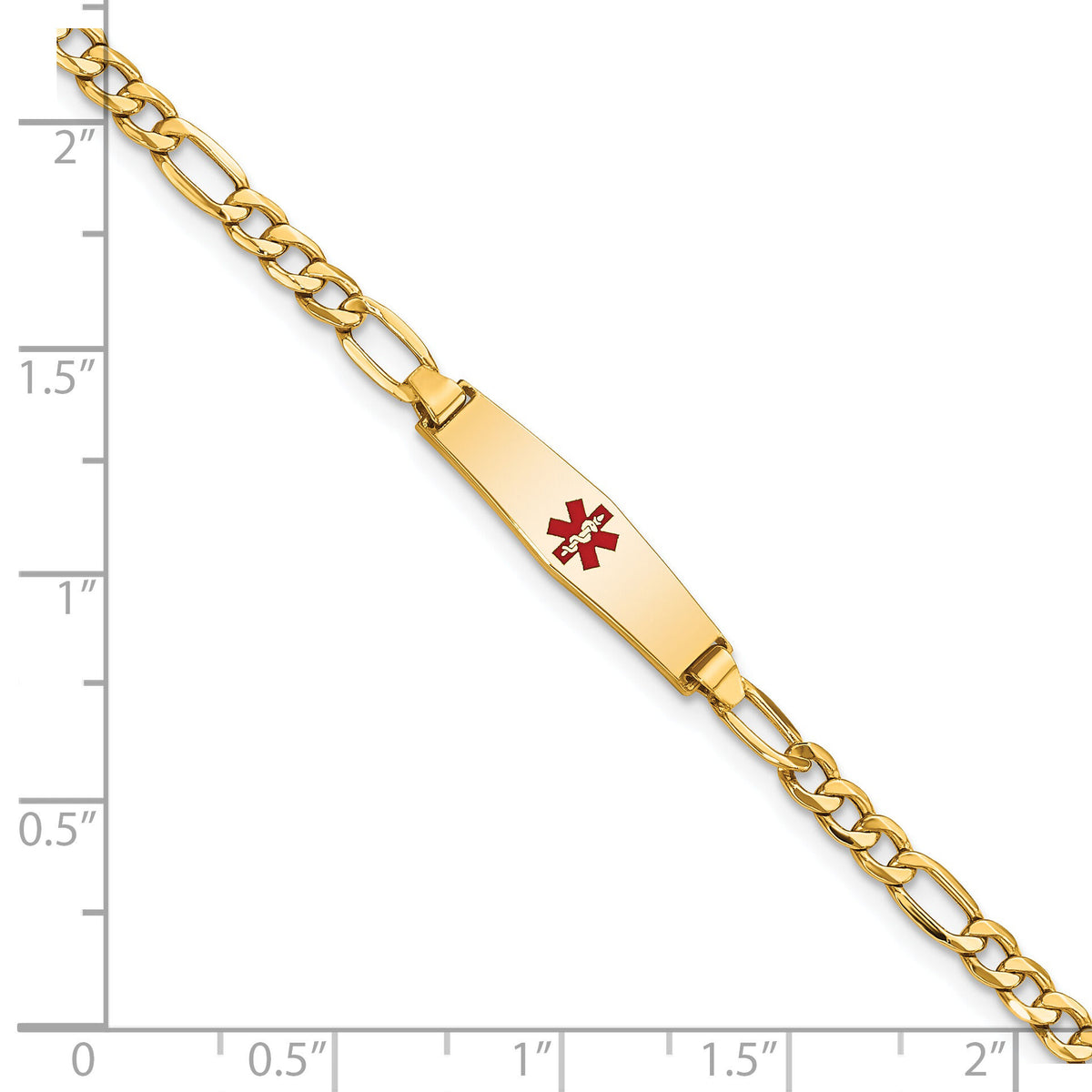 14k Medical Semi-Solid Soft Diamond Shape Red Enamel Figaro ID Bracelet-XM599CC-6