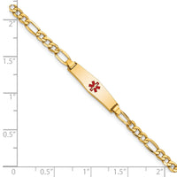 14k Medical Semi-Solid Soft Diamond Shape Red Enamel Figaro ID Bracelet-XM599CC-6