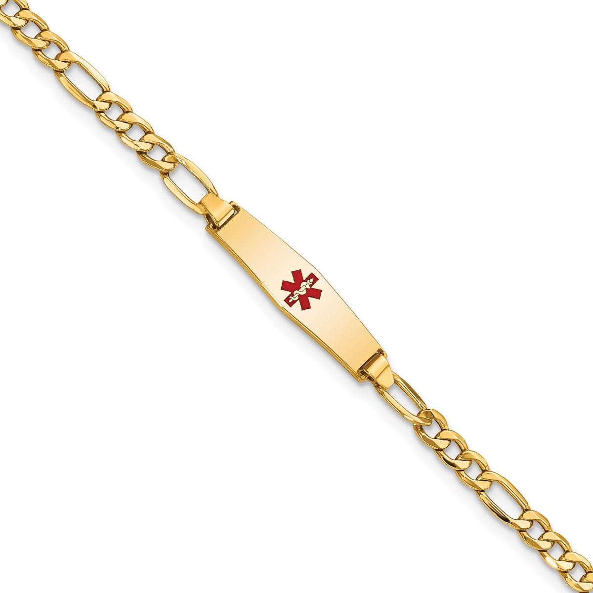 14k Medical Semi-Solid Soft Diamond Shape Red Enamel Figaro ID Bracelet-XM599CC-6