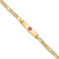 14k Medical Semi-Solid Soft Diamond Shape Red Enamel Figaro ID Bracelet-XM599CC-6