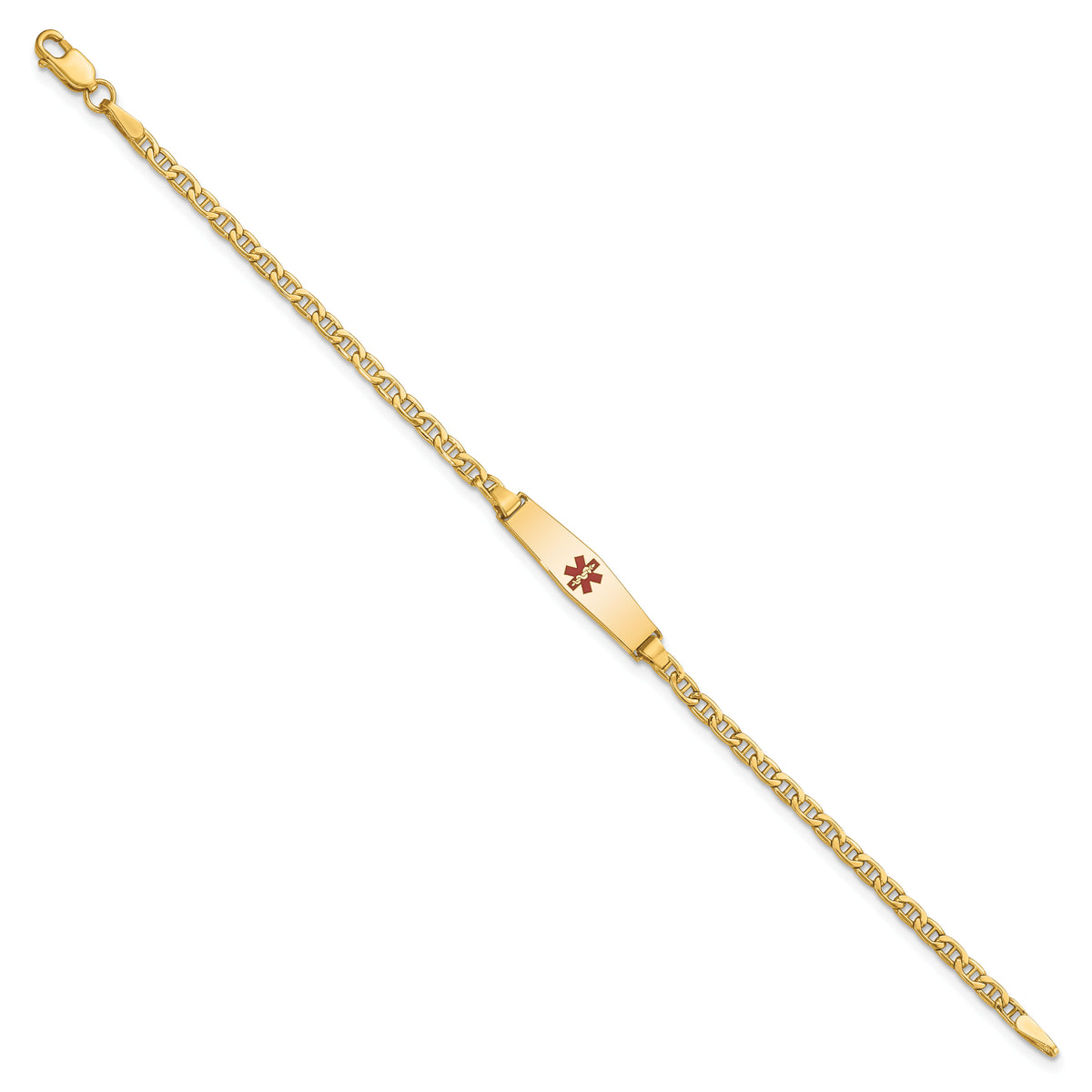 14k Medical Semi-Solid Soft Diamond Shape Red Enamel Anchor ID Bracelet-XM601CC-7