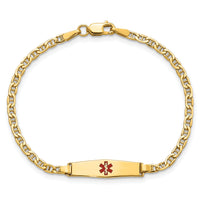 14k Medical Semi-Solid Soft Diamond Shape Red Enamel Anchor ID Bracelet-XM601CC-6