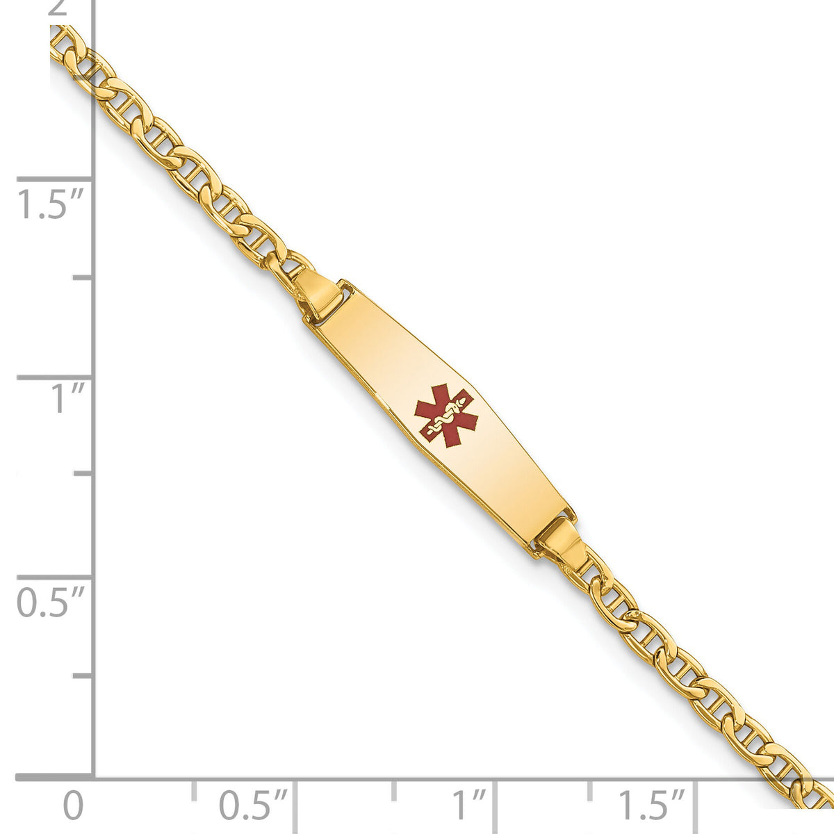 14k Medical Semi-Solid Soft Diamond Shape Red Enamel Anchor ID Bracelet-XM601CC-6