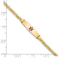 14k Medical Semi-Solid Soft Diamond Shape Red Enamel Anchor ID Bracelet-XM601CC-6