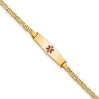 14k Medical Semi-Solid Soft Diamond Shape Red Enamel Anchor ID Bracelet-XM601CC-7