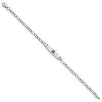 14k WG Medical Semi-Solid Soft Diamond Shape Red Enamel Figaro ID Bracelet-XM602CCW-7