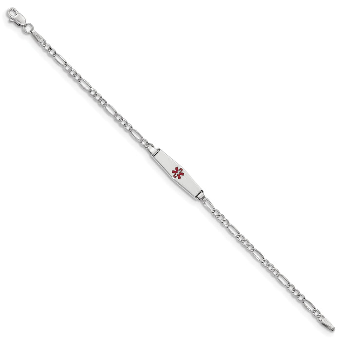 14k WG Medical Semi-Solid Soft Diamond Shape Red Enamel Figaro ID Bracelet-XM602CCW-7