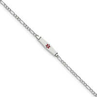 14k WG Medical Semi-Solid Soft Diamond Shape Red Enamel Figaro ID Bracelet-XM602CCW-7