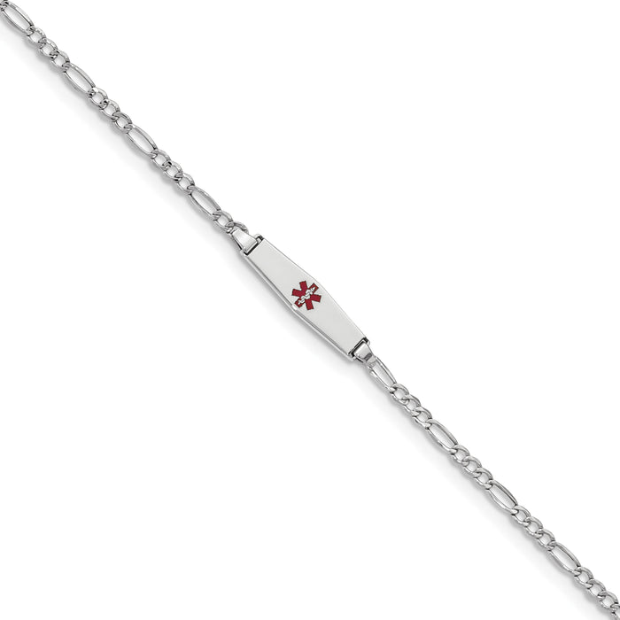 14k WG Medical Semi-Solid Soft Diamond Shape Red Enamel Figaro ID Bracelet-XM602CCW-7