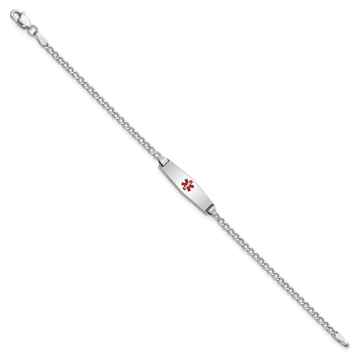 14k WG Medical Semi-Solid Soft Diamond Shape Red Enamel Cuban ID Bracelet-XM603CCW-7