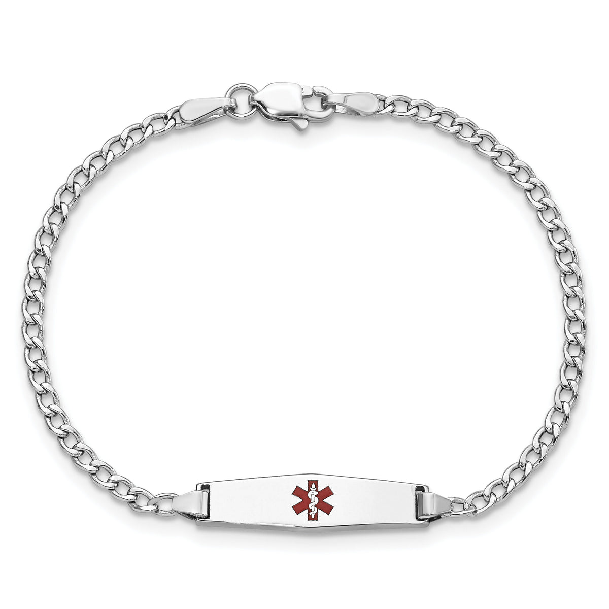 14k WG Medical Semi-Solid Soft Diamond Shape Red Enamel Cuban ID Bracelet-XM603CCW-7