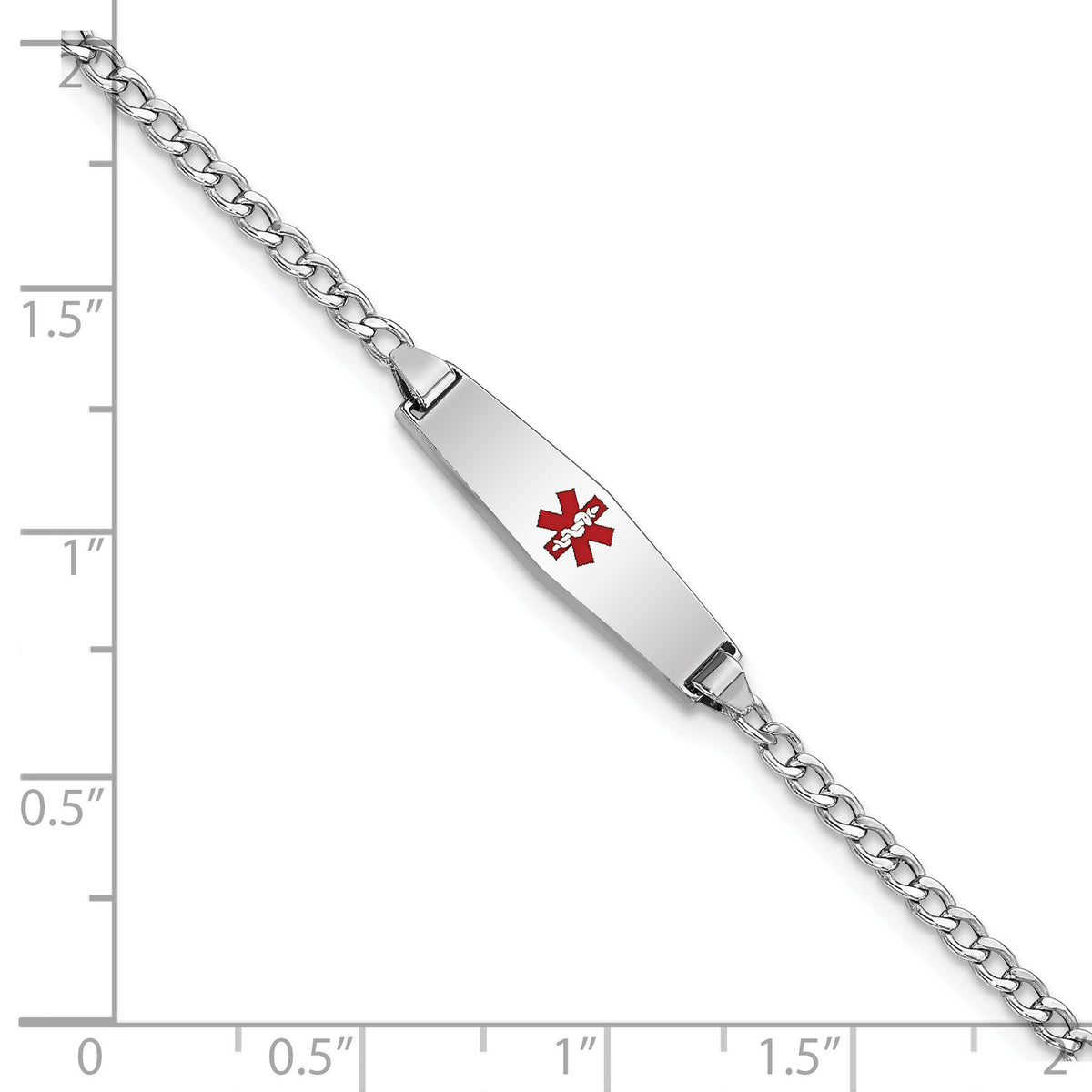 14k WG Medical Semi-Solid Soft Diamond Shape Red Enamel Cuban ID Bracelet-XM603CCW-7