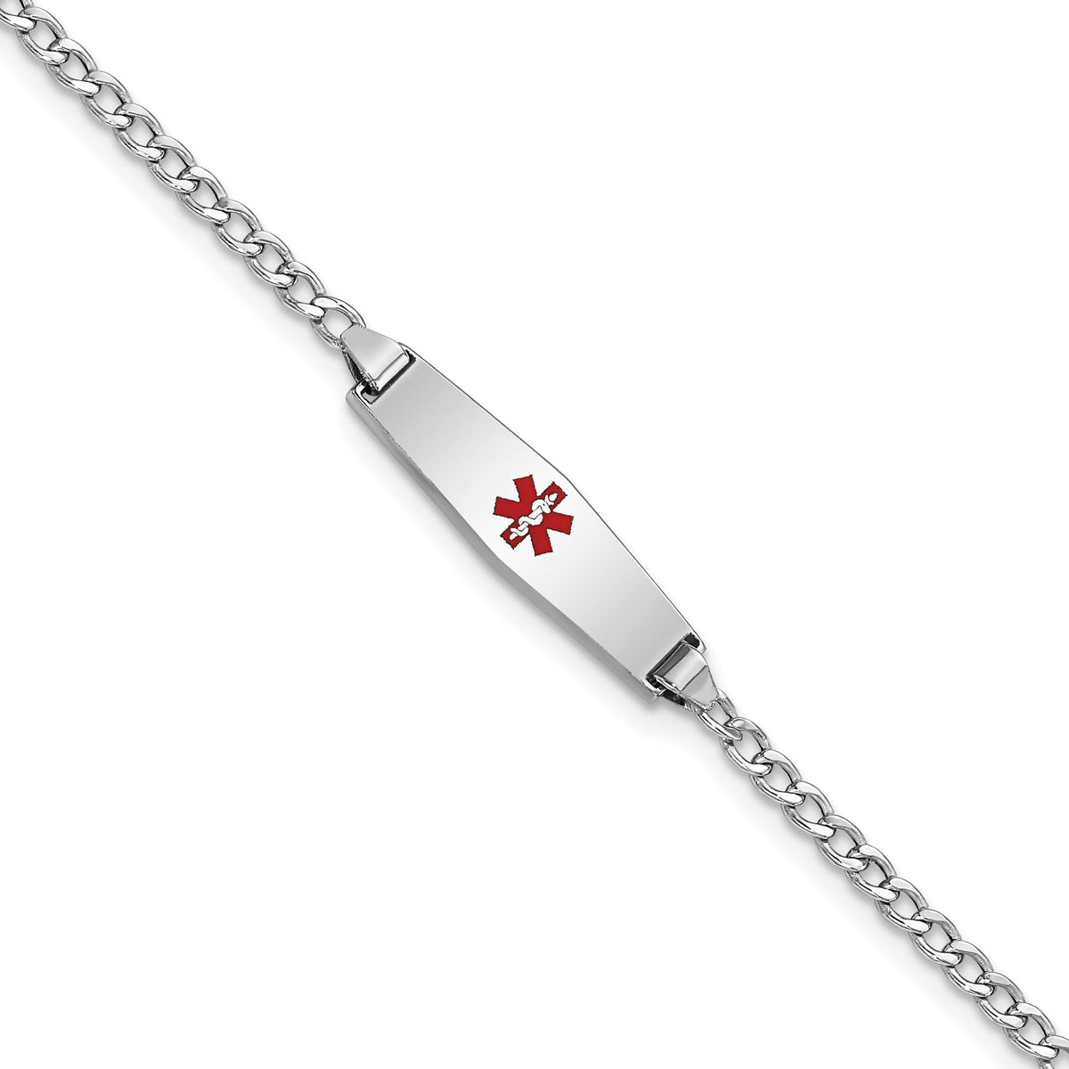 14k WG Medical Semi-Solid Soft Diamond Shape Red Enamel Cuban ID Bracelet-XM603CCW-7