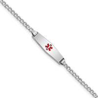 14k WG Medical Semi-Solid Soft Diamond Shape Red Enamel Cuban ID Bracelet-XM603CCW-7