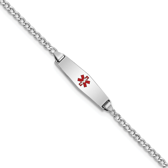 14k WG Medical Semi-Solid Soft Diamond Shape Red Enamel Cuban ID Bracelet-XM603CCW-7