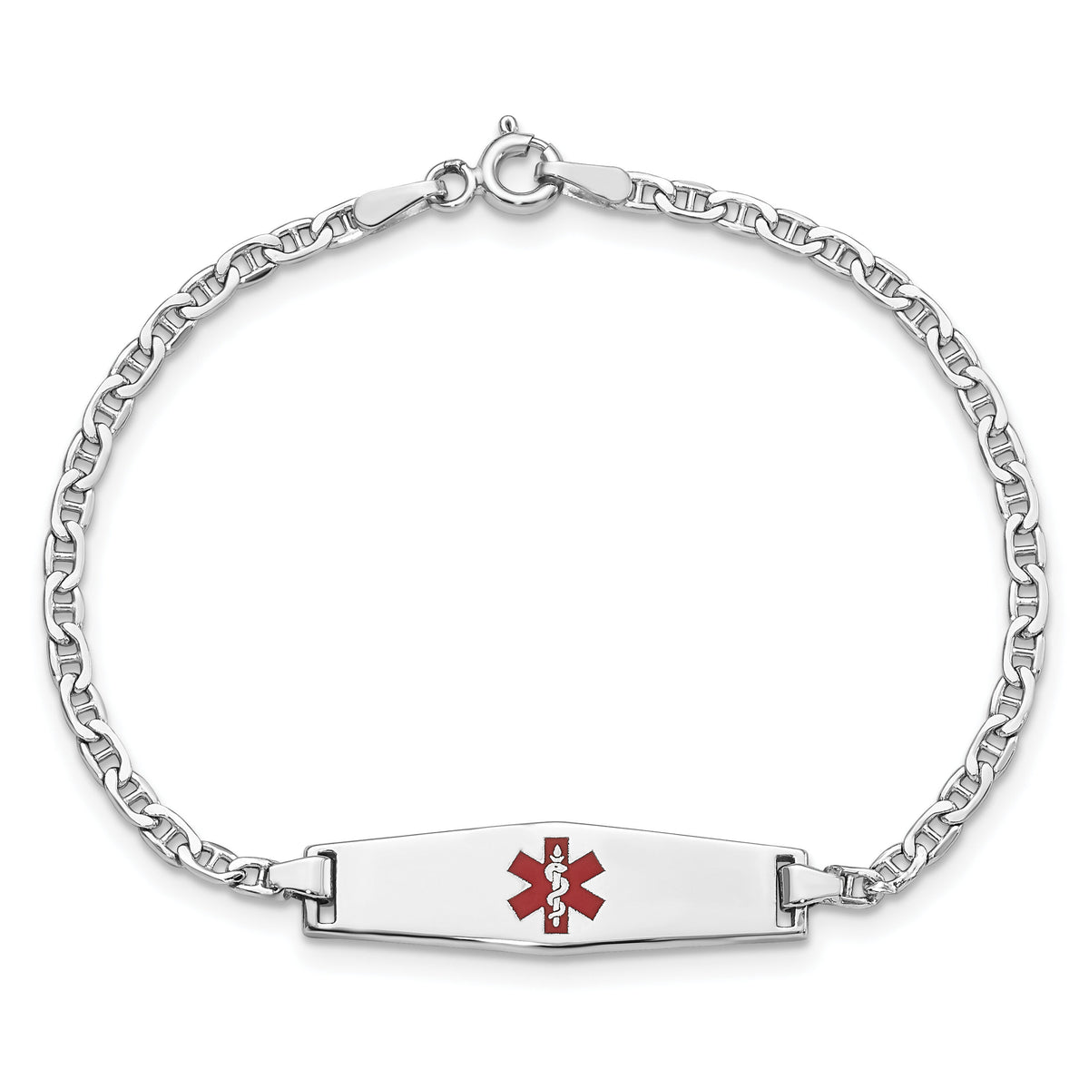 14k WG Medical Semi-Solid Soft Diamond Shape Enamel Anchor Link ID Bracelet-XM604CCW-7