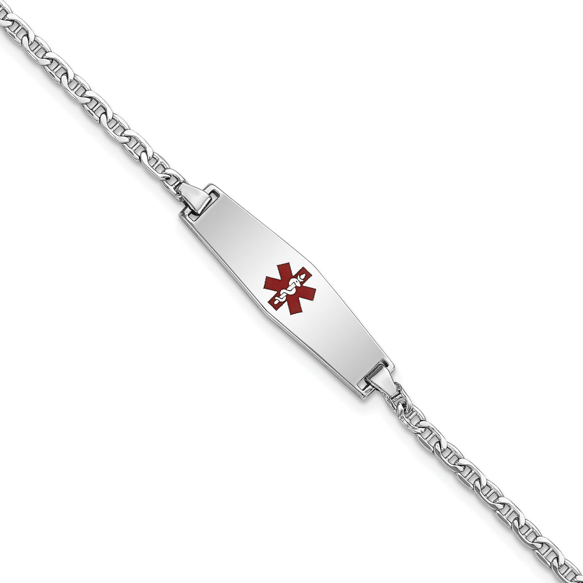 14k WG Medical Semi-Solid Soft Diamond Shape Enamel Anchor Link ID Bracelet-XM604CCW-7