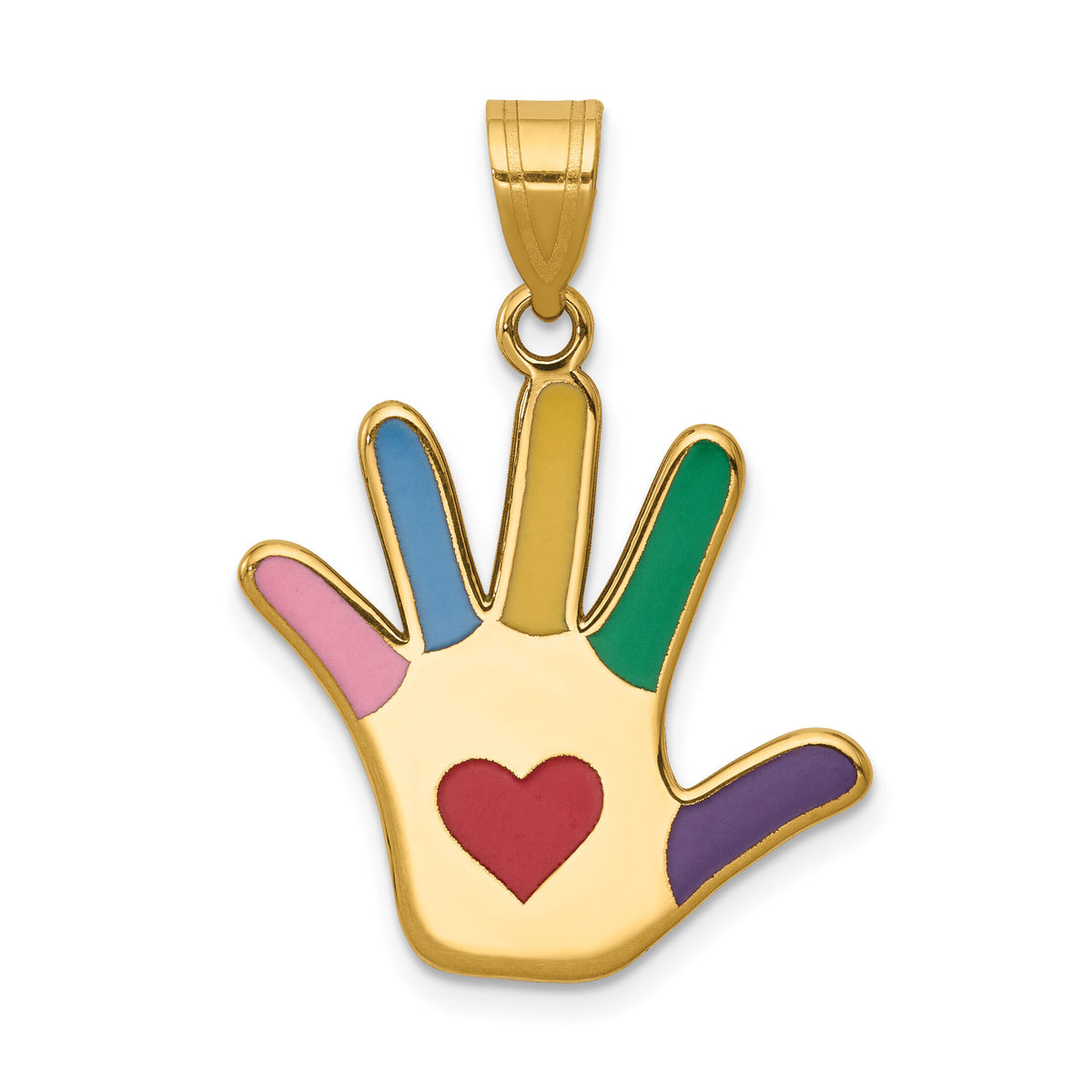14k Enameled Autism w/Heart Handprint Pendant-XM631