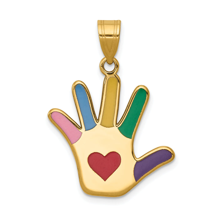 14k Enameled Autism w/Heart Handprint Pendant-XM631