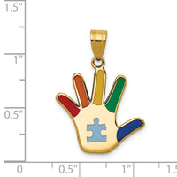 14k Enameled Autism w/Puzzle Piece Handprint Pendant-XM632