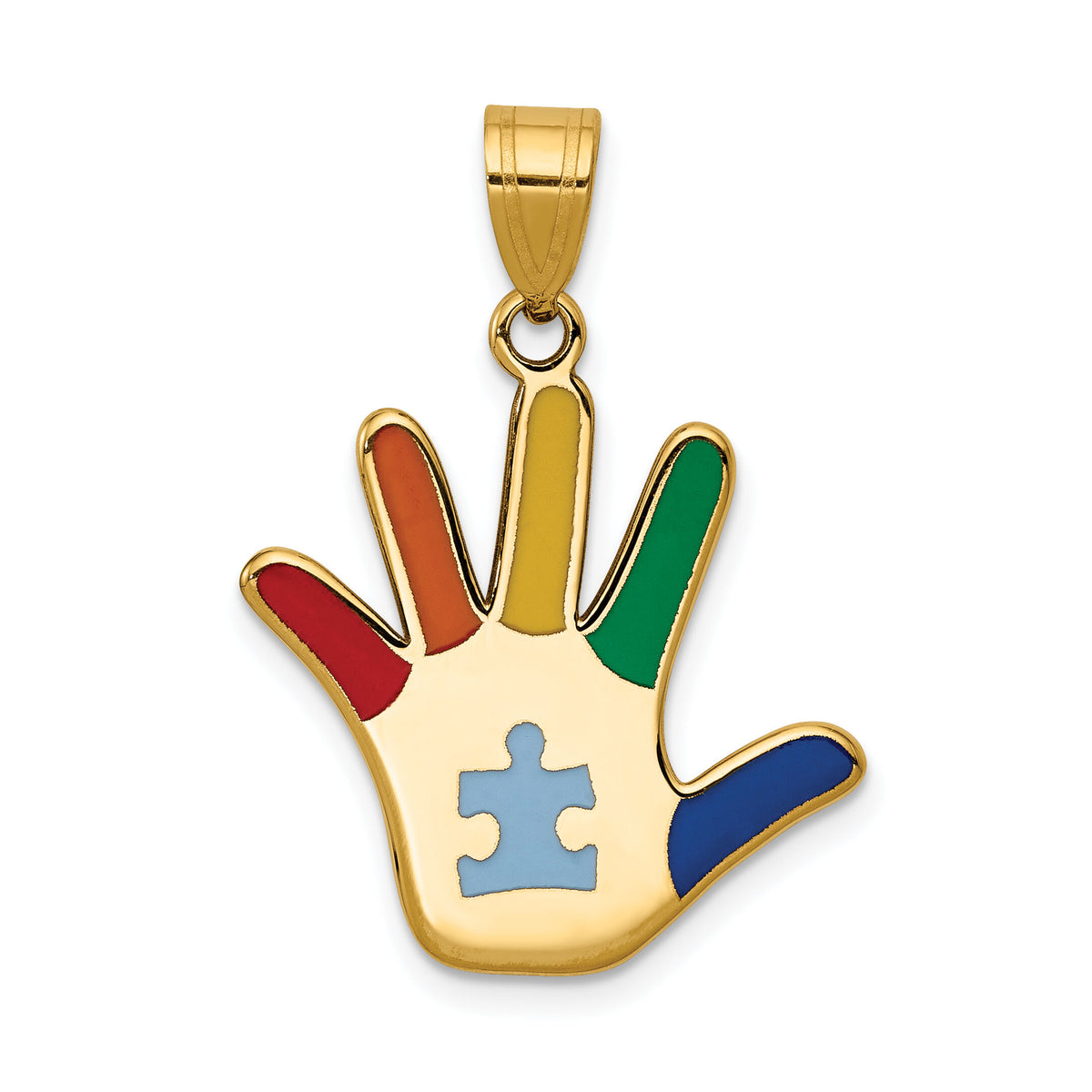 14k Enameled Autism w/Puzzle Piece Handprint Pendant-XM632