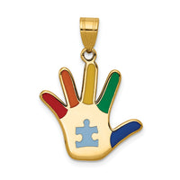 14k Enameled Autism w/Puzzle Piece Handprint Pendant-XM632