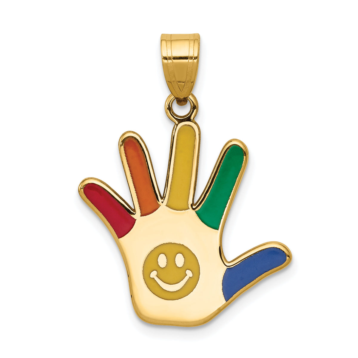 14k Enameled Autism w/Smiley Face Handprint Pendant-XM634
