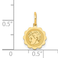 14k Boy Head on .009 Gauge Engravable Scalloped Disc Charm-XM65/09