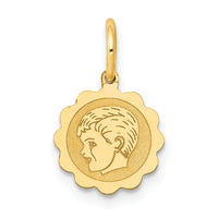 14k Boy Head on .009 Gauge Engravable Scalloped Disc Charm-XM65/09