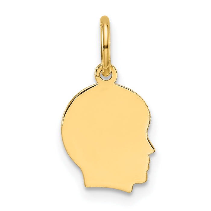 14k Plain Small .018 Gauge Facing Right Engravable Boy Head Charm-XM659/18