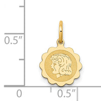 14k Girl Head on .009 Gauge Engravable Scalloped Disc Charm-XM66/09