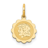 14k Girl Head on .009 Gauge Engravable Scalloped Disc Charm-XM66/09