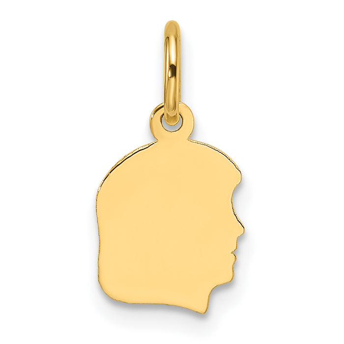 14k Plain Small .013 Gauge Facing Right Engravable Girl Head Charm-XM660/13