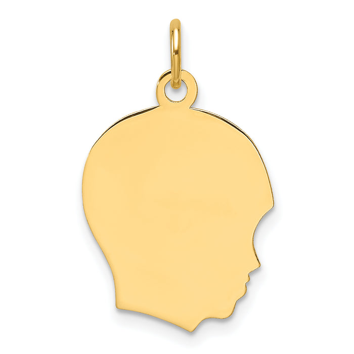 14k Plain Medium .035 Gauge Facing Right Engravable Boy Head Charm-XM661/35