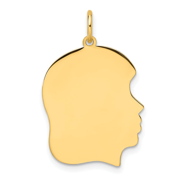 14k Plain Medium .009 Gauge Facing Right Engravable Girl Head Charm-XM664/09