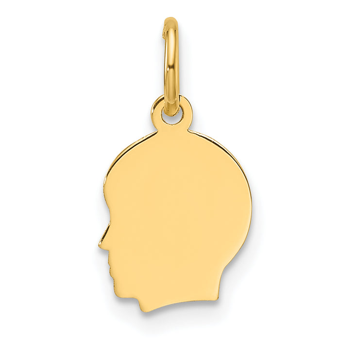 14k Plain Small .018 Gauge Facing Left Engravable Boy Head Charm-XM665/18