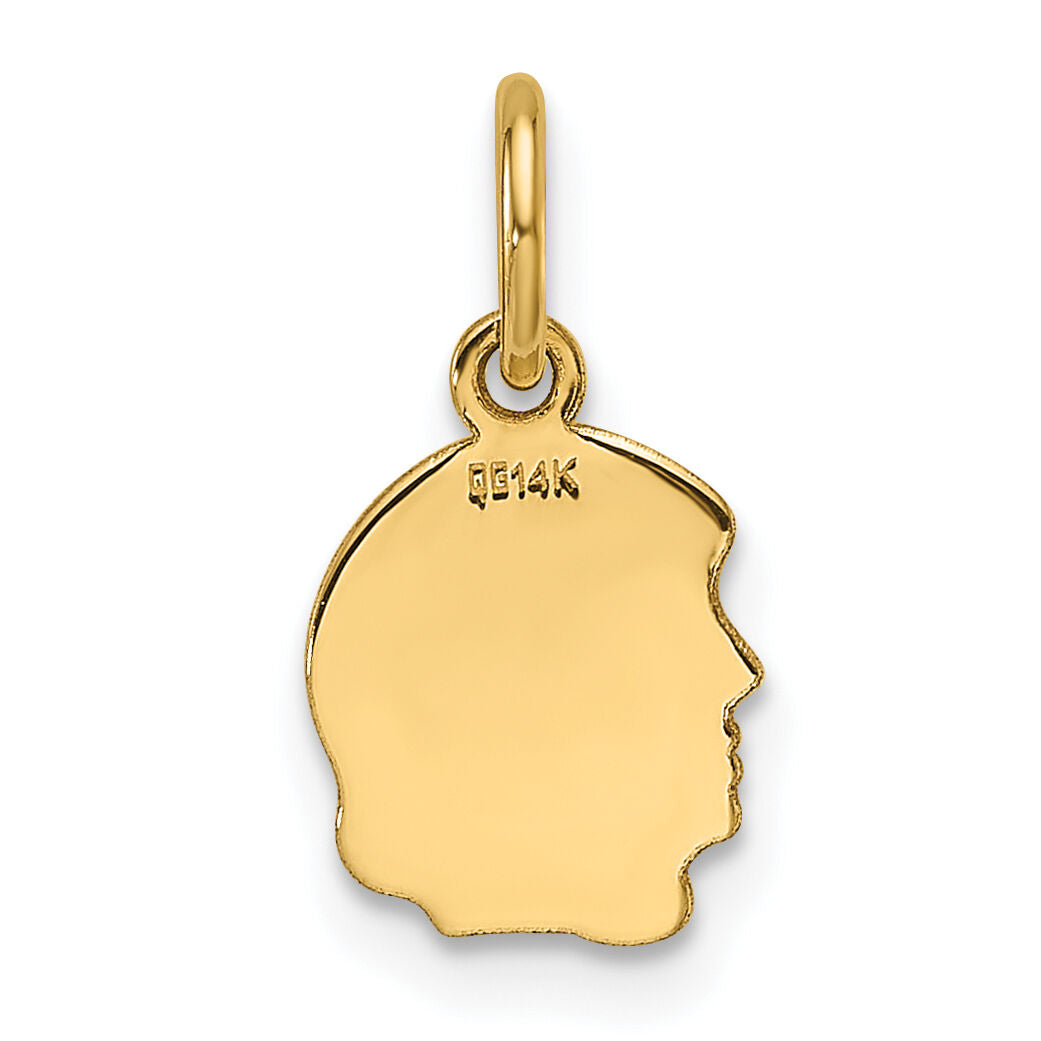 14k Plain Small .013 Gauge Facing Left Engravable Girl Head Charm-XM667/13