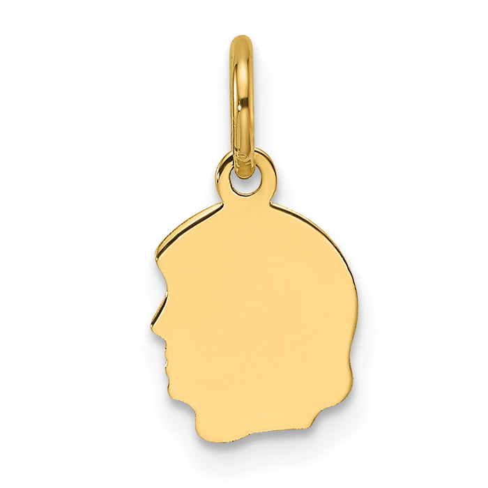 14k Plain Small .018 Gauge Facing Left Engravable Girl Head Charm-XM667/18