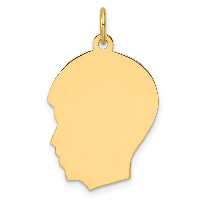 14k Plain Medium .018 Gauge Facing Left Engravable Boy Head Charm-XM670/18