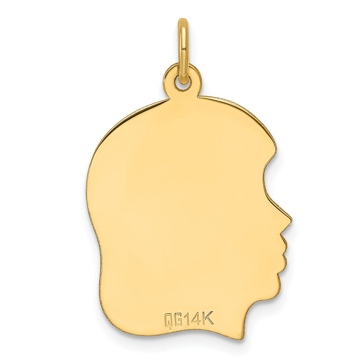 14k Plain Medium .013 Gauge Facing Left Engravable Girl Head Charm-XM671/13
