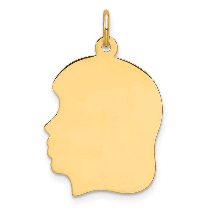 14k Plain Medium .035 Gauge Facing Left Engravable Girl Head Charm-XM671/35