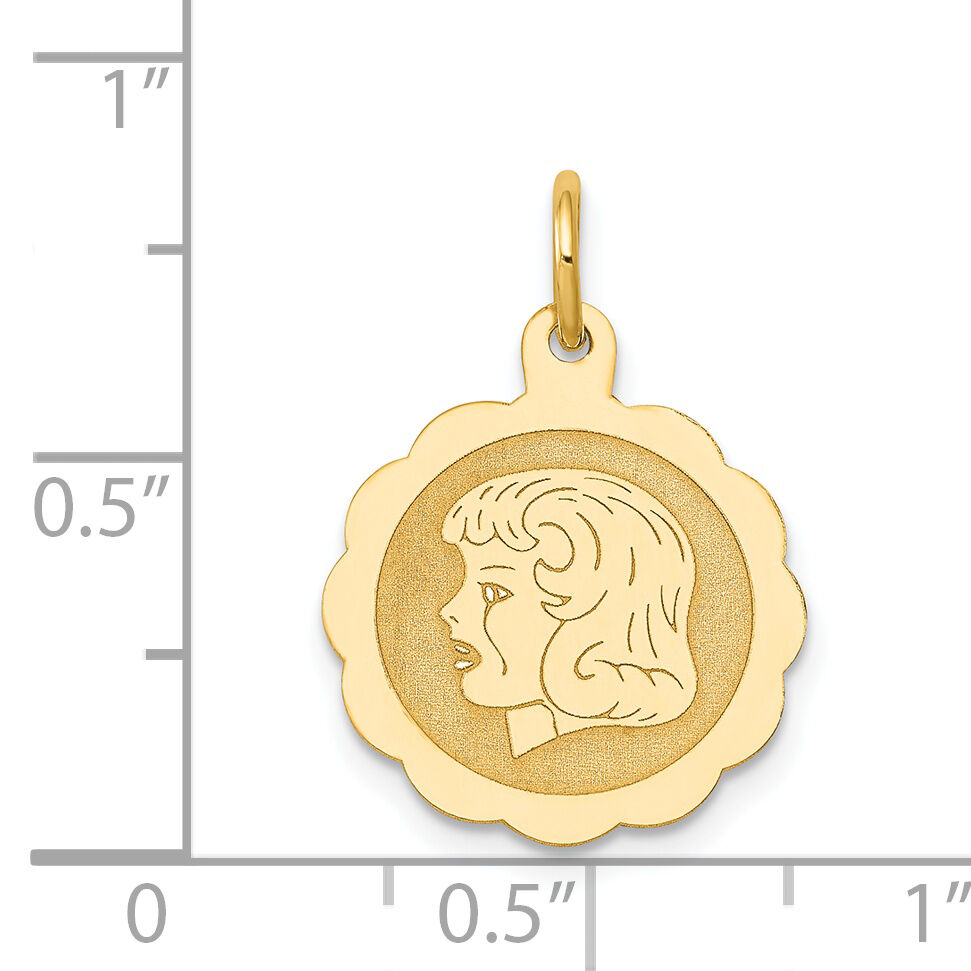 14k Girl Head on .013 Gauge Engravable Scalloped Disc Charm-XM68/13