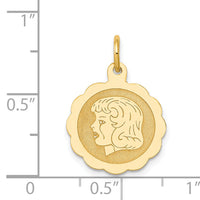 14k Girl Head on .013 Gauge Engravable Scalloped Disc Charm-XM68/13