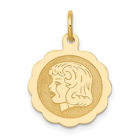 14k Girl Head on .013 Gauge Engravable Scalloped Disc Charm-XM68/13