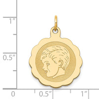 14k Boy Head on .013 Gauge Engravable Scalloped Disc Charm-XM69/13