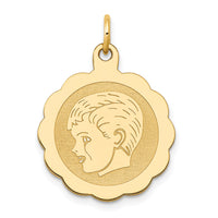 14k Boy Head on .013 Gauge Engravable Scalloped Disc Charm-XM69/13