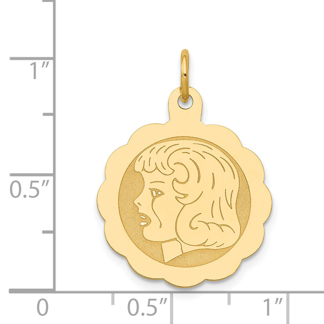 14k Girl Head on .013 Gauge Engravable Scalloped Disc Charm-XM70/13